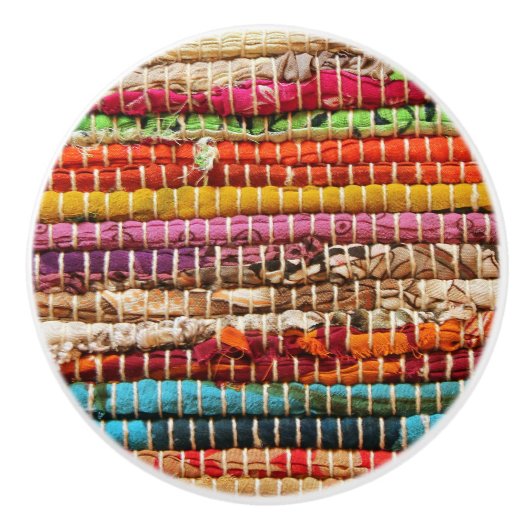 Gestreepte textielstof touw natuurlijke keramische knop (Voorkant)