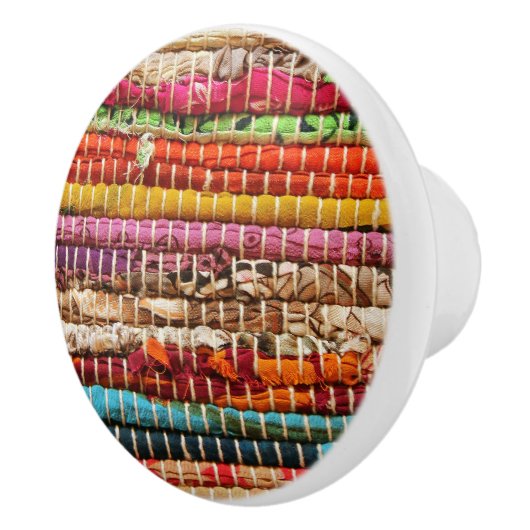 Gestreepte textielstof touw natuurlijke keramische knop (Rechts)