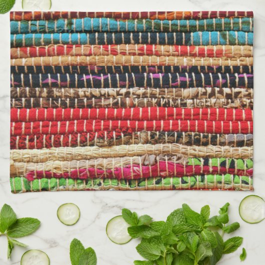 Gestreepte textielstof touw natuurlijke theedoek (Gevouwen)