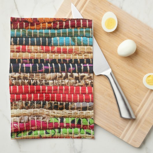 Gestreepte textielstof touw natuurlijke theedoek (Quarter Fold)