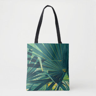 Gestreepte textuur van palmblad tote bag