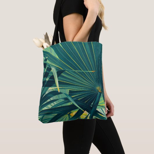 Gestreepte textuur van palmblad tote bag (Dichtbij)