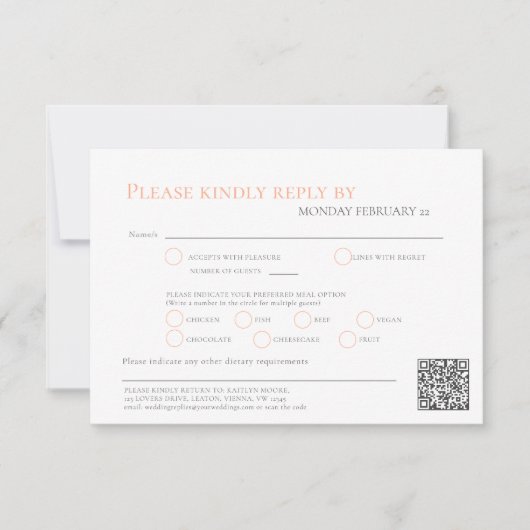 Gestreepte thee roos waterverf bruiloft QR code ma RSVP Kaartje (Voorkant)