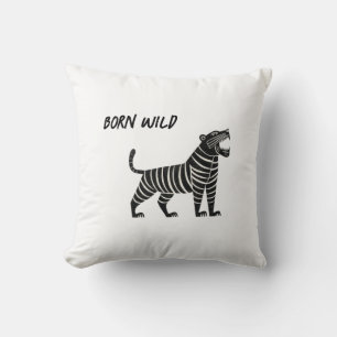 Gestreepte Tijger Illustratie – Minimalistische Fo Kussen