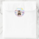 Gestreepte Tijgerkat Engel in Wolken Ronde Sticker (Tas)
