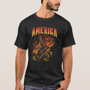 Gestreepte tonnen & Roll America Skeleton Guitar R T-shirt