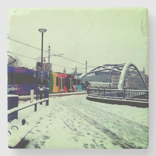 Gestreepte tram stenen onderzetter (Voorkant)