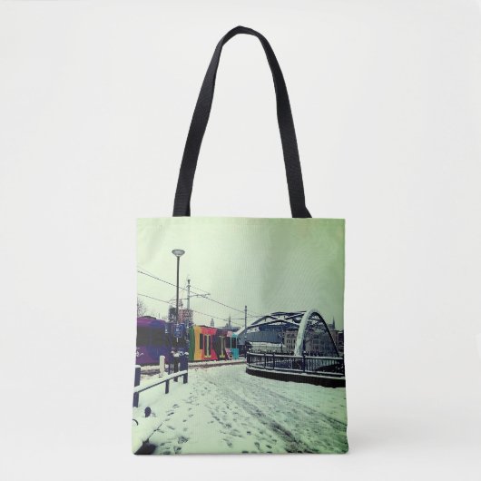 Gestreepte tram tote bag (Voorkant)