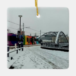 Gestreepte trams keramisch ornament