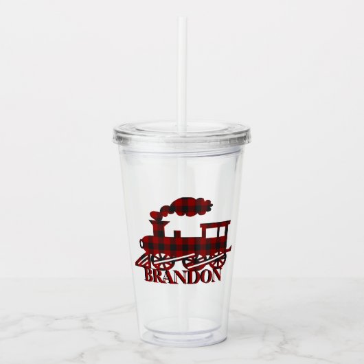 Gestreepte trein gepersonaliseerd acryl drinkbeker (Voorkant)
