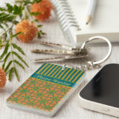 Gestreepte tribale roest, groene, Blauwgroen acryl Sleutelhanger (Voorkant Rechts)