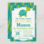 Gestreepte Turtle Verjaardag Uitnodiging (groen) (Voorkant / Achterkant)