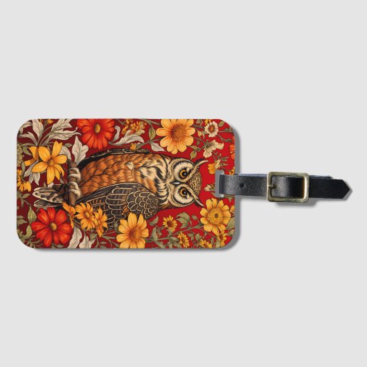Gestreepte uil en Zinnia bloemen Bagagelabel (Voorkant (horizontaal))