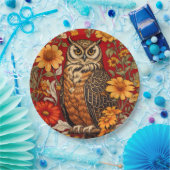 Gestreepte uil en Zinnia bloemen Papieren Bordje (Feest)