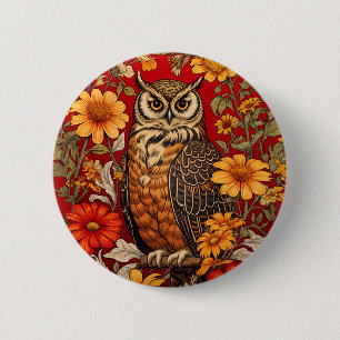 Gestreepte uil en Zinnia bloemen Ronde Button 5,7 Cm