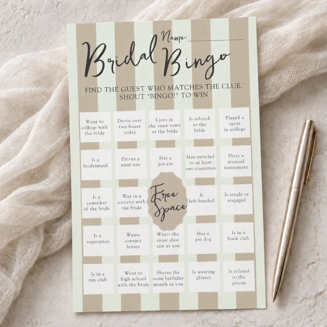 Gestreepte 'Vind de gast' Bruiloft Bingo Spel (Striped Find the Guest Bridal Shower Bingo Game
)