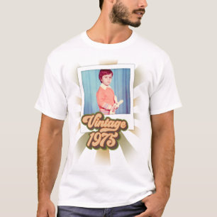 Gestreepte Vintage 1975 50e Verjaardagsfoto  T-shirt