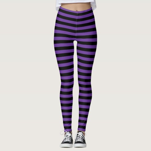 Gestreepte Violet en zwarte Halloween witte heks Leggings (Voorkant)