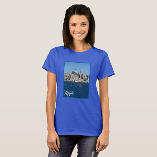 Gestreepte Vissende boot in Valletta Harbour Malta T-shirt (Voorkant volledig)