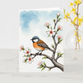 Gestreepte Vleugels Vogel Scene Kaart (Gele Bloem)