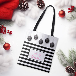 Gestreepte vrolijke kerst tote bag