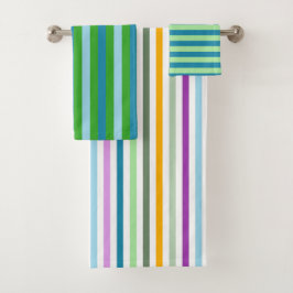 Gestreepte vrolijke woondecoratie groen blauw paar bad handdoek