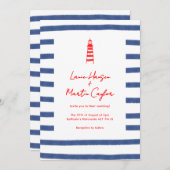 Gestreepte vuurtoren rood blauw oostkust bruiloft kaart (Voorkant / Achterkant)