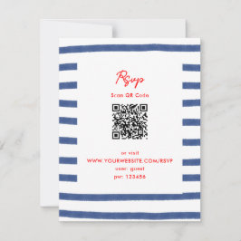 Gestreepte Vuurtoren Rood Blauw Oostkust Bruiloft RSVP Kaartje