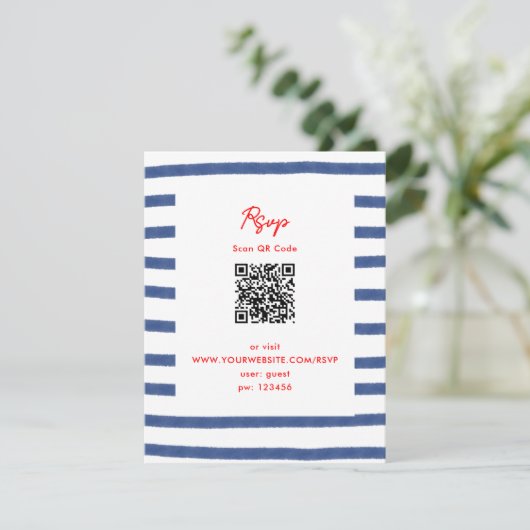 Gestreepte vuurtoren rood blauw oostkust RSVP-kaar Kaart (Staand voorkant)