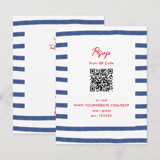 Gestreepte vuurtoren rood blauw oostkust RSVP-kaar Kaart (Voorkant / Achterkant)