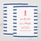 Gestreepte Vuurtoren Rood Blauw Oostkust Save The Date (Voorkant / Achterkant)