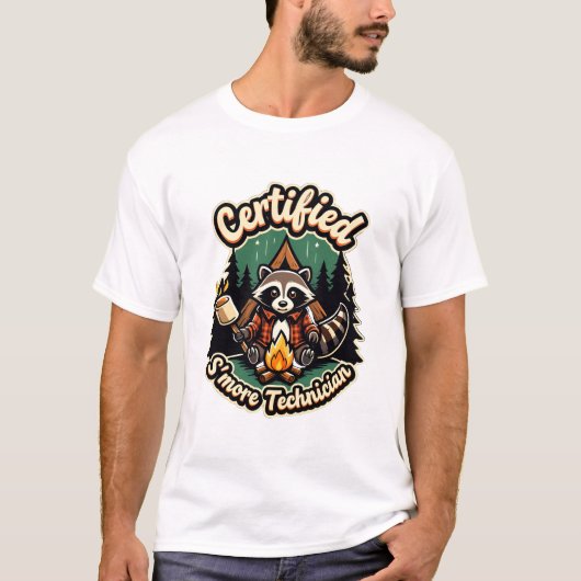 Gestreepte Wasbeer S'more Expert – Kampeeravond T-shirt (Voorkant)