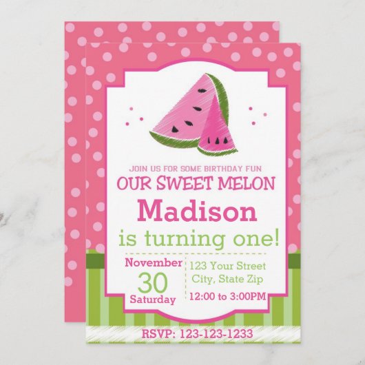 Gestreepte watermeloen uitnodiging (Voorkant / Achterkant)