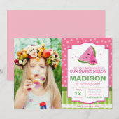 Gestreepte Watermeloen Verjaardag Uitnodiging met  (Voorkant / Achterkant)