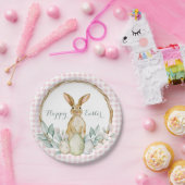 Gestreepte waterverf bloemenkrans Gelukkig Pasen Papieren Bordje (Feest)