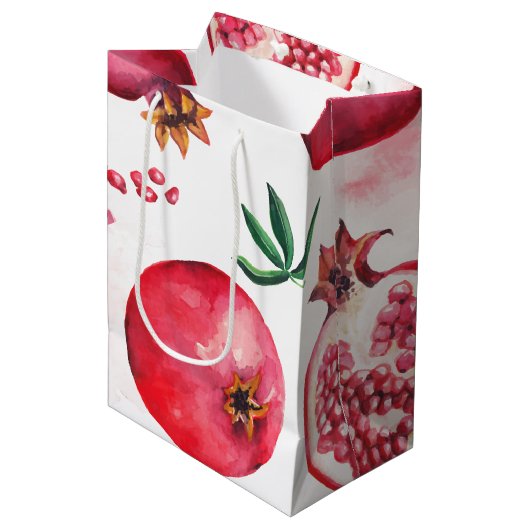 Gestreepte Waterverf granaatappelvrucht Medium Cadeauzakje (Voorkant Gekanteld)