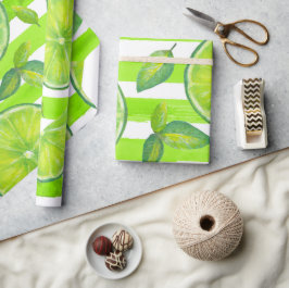 Gestreepte Waterverf Limoen Cadeaupapier