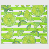 Gestreepte Waterverf Limoen Cadeaupapier (Vlak)