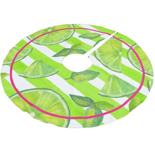 Gestreepte Waterverf Limoen & Hot Neon Pink Kerstboom Rok (Gekanteld)