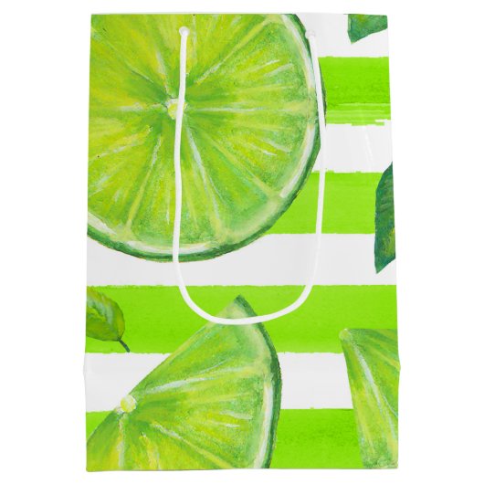 Gestreepte Waterverf Limoen Medium Cadeauzakje (Achterkant)