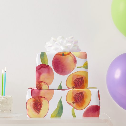 Gestreepte Waterverf perziken Fruit Cadeaupapier (Feestgeschenken)