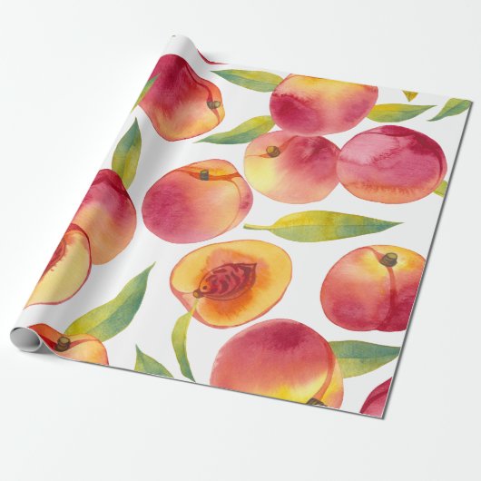 Gestreepte Waterverf perziken Fruit Cadeaupapier (Uitgerold)