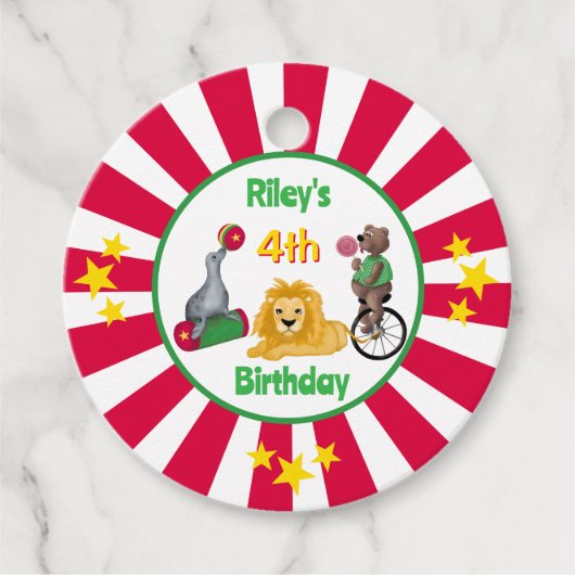 Gestreepte wilde circusdieren primair gekleurd bedankjes labels (Voorkant)