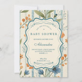 Gestreepte Wildflower Baby Shower Kaart (Voorkant)