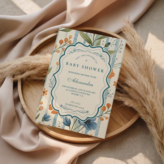 Gestreepte Wildflower Baby Shower Kaart