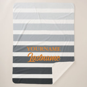 Gestreepte witte grijs en Oranje gepersonaliseerd Sherpa Deken