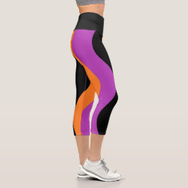 Gestreepte Yoga Pants Paars Black & Oranje Legging