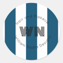 Gestreepte zakelijke logo monogram blauw witte Sti Ronde Sticker