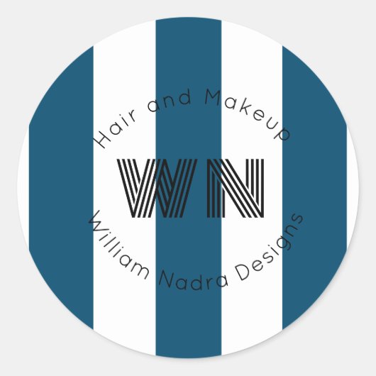 Gestreepte zakelijke logo monogram blauw witte Sti Ronde Sticker (Voorkant)