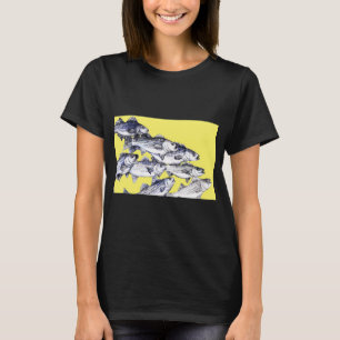 Gestreepte Zeebaars Inkt Tekening "Old School" - i T-shirt